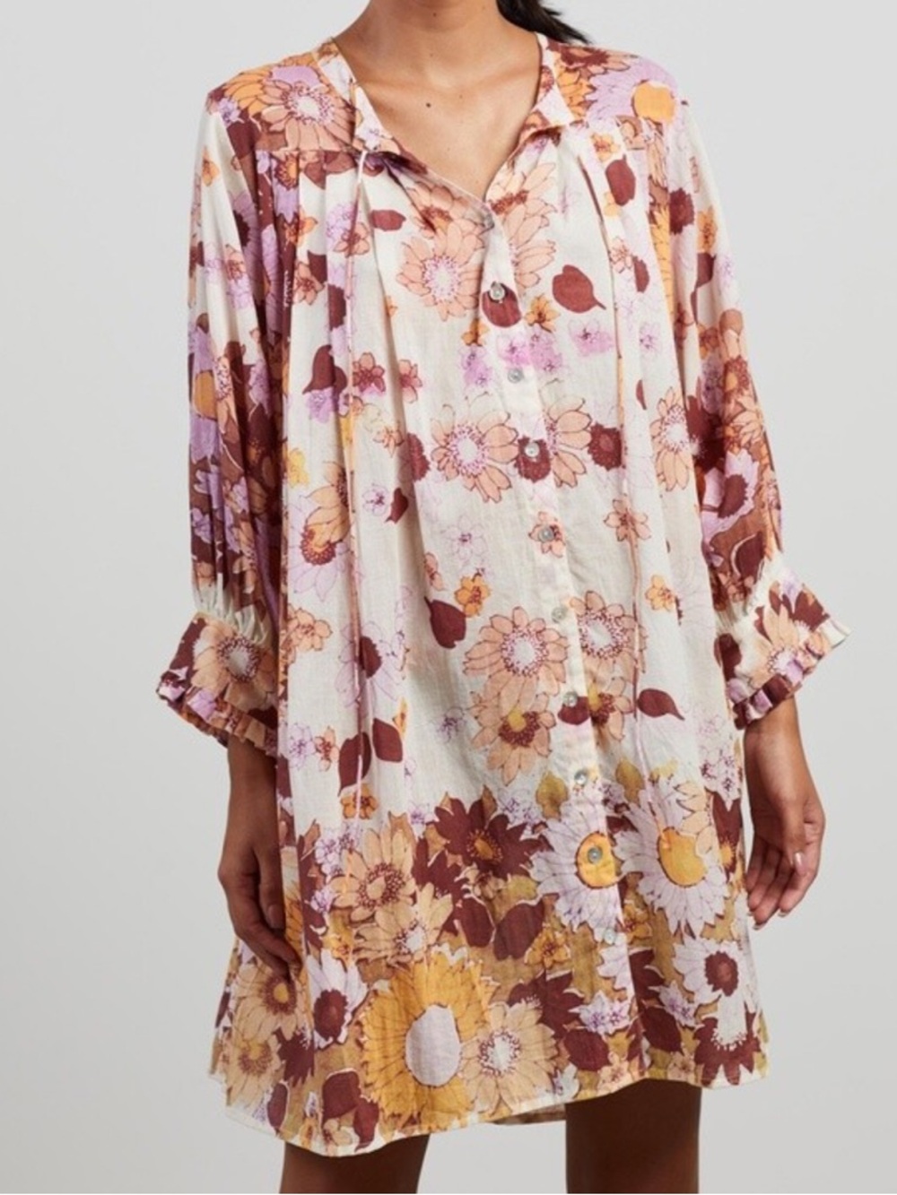 Kinga Csilla Marrakech floral print dress in a neutral sunflower pattern